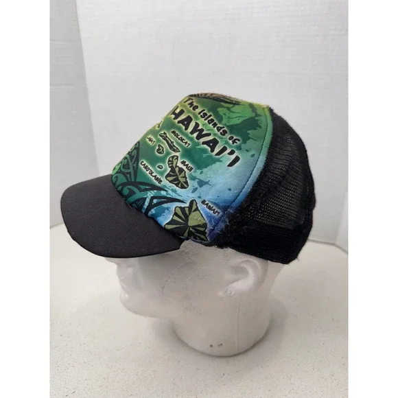Hawaii Islands Trucker Hat Souvenir Black‎ Mesh Snapback Cap - Picture 2 of 11